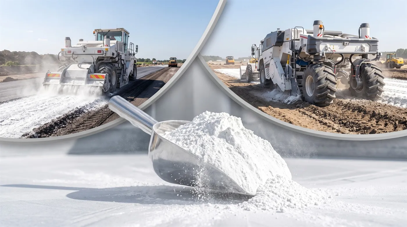 Lime spreader stabilising a road subgrade
