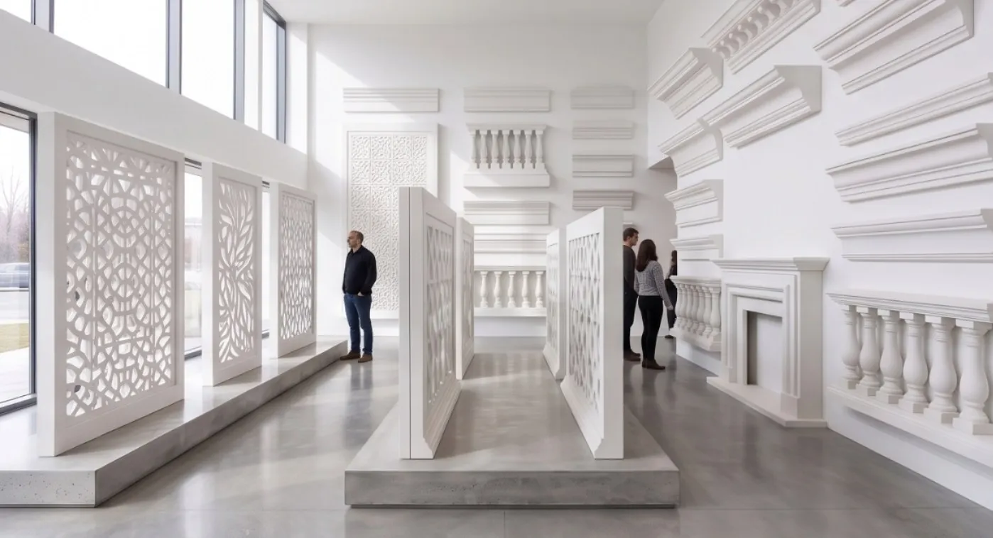 White precast decorative elements