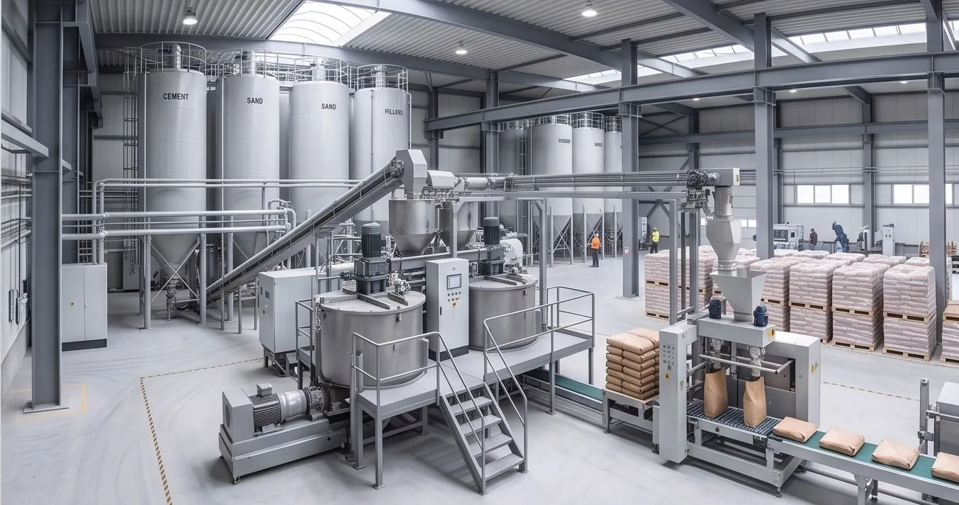 Dry-mix batching and bagging line