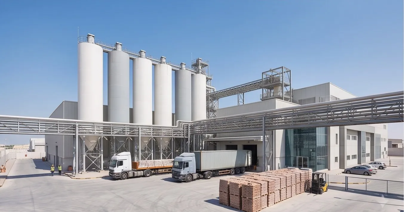 Cement silos and dispatch yard